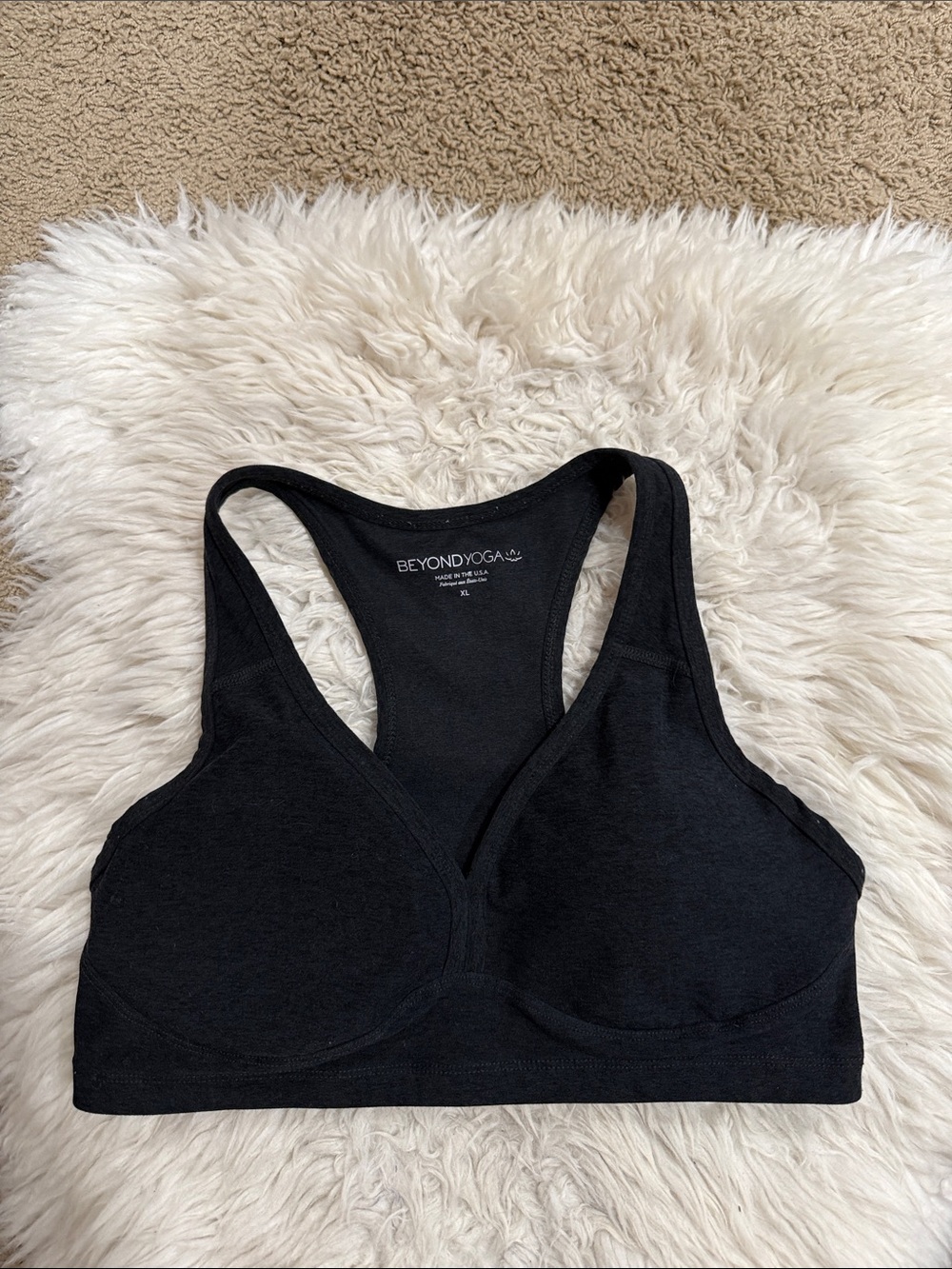 Beyond Yoga Spacedye Lift Your Spirits Sports Bra In Heathered Black Size XL